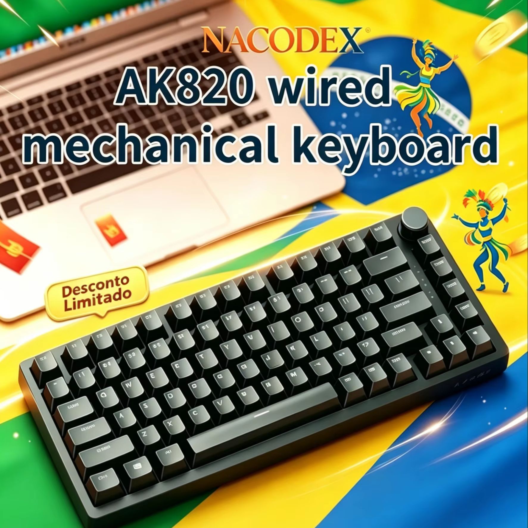 Gaming Keyboard Thocky - AJAZZ AK820 有線、ロータリーボリュームボタン付き、オフィスおよび家庭用メカニカルキーボード用のホットスワップ可能なキー