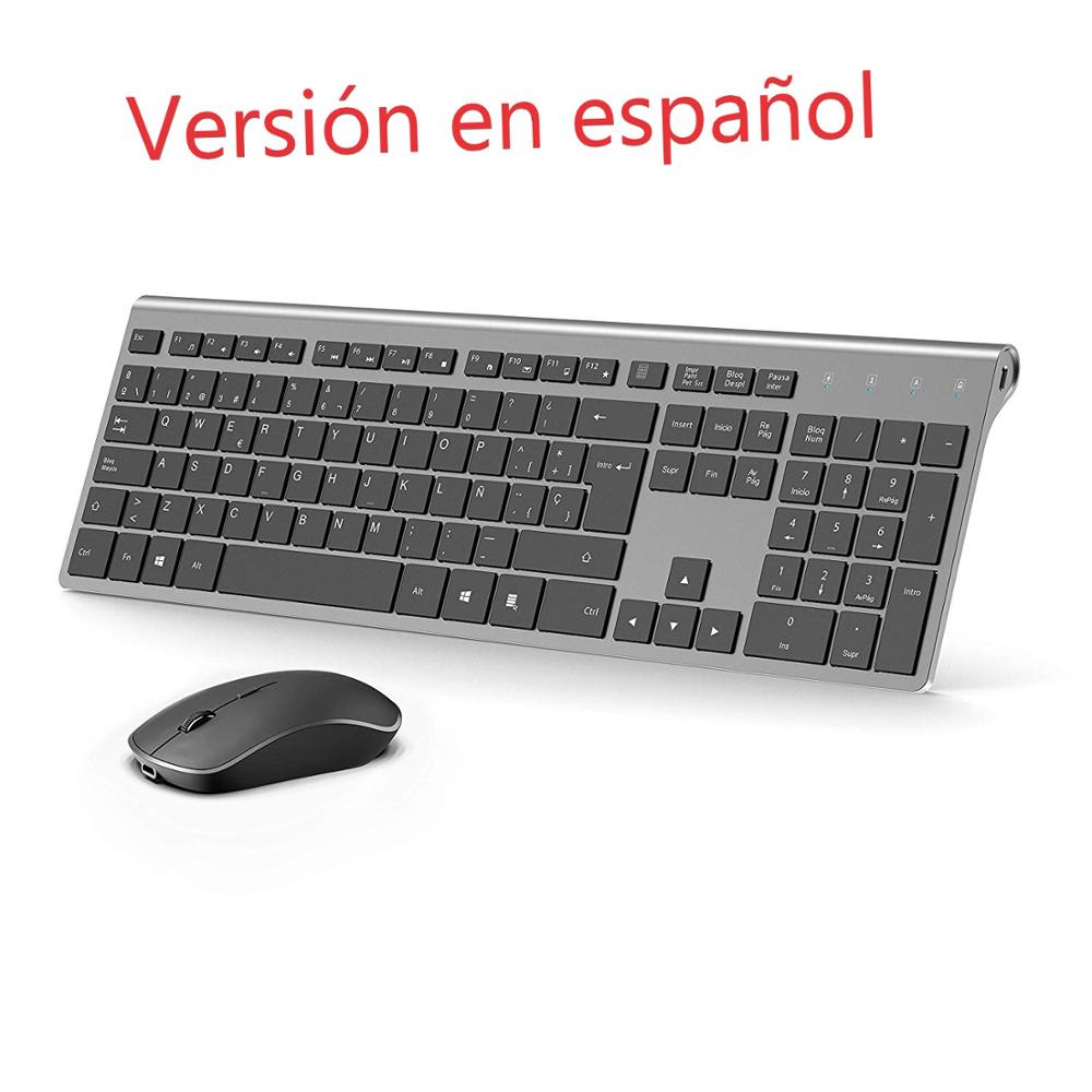 Gaming Keyboard Ergonomics - ワイヤレス人間工学に基づいたサイレントキーボードとマウスセット、充電式マウスとキーボードコンボ、USBプラグと再生、スペイン語レイアウト