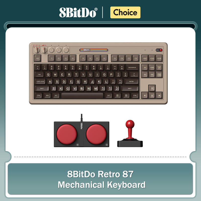 Gaming Keyboard He - 8BitDo レトロメカニカルキーボード、BT/2.4G/USB-C ホットスワップ可能ゲーミングキーボード、87 キー、デュアルスーパープログラム可能ボタン