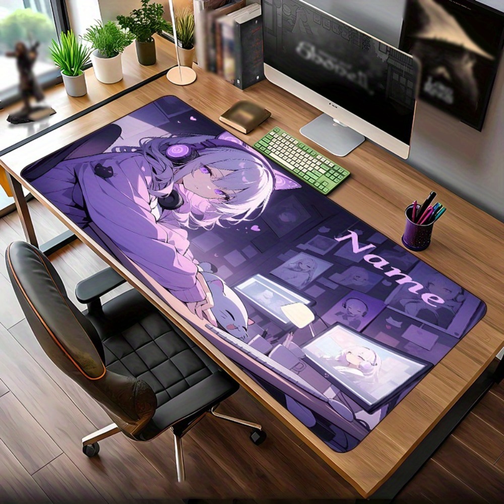 Gaming Keyboard Name - カスタマイズ可能な名前入りアニメガールゲーミングデスクマット、大型滑り止めゴム製キーボードパッド、オフィスゲーマーギフトに