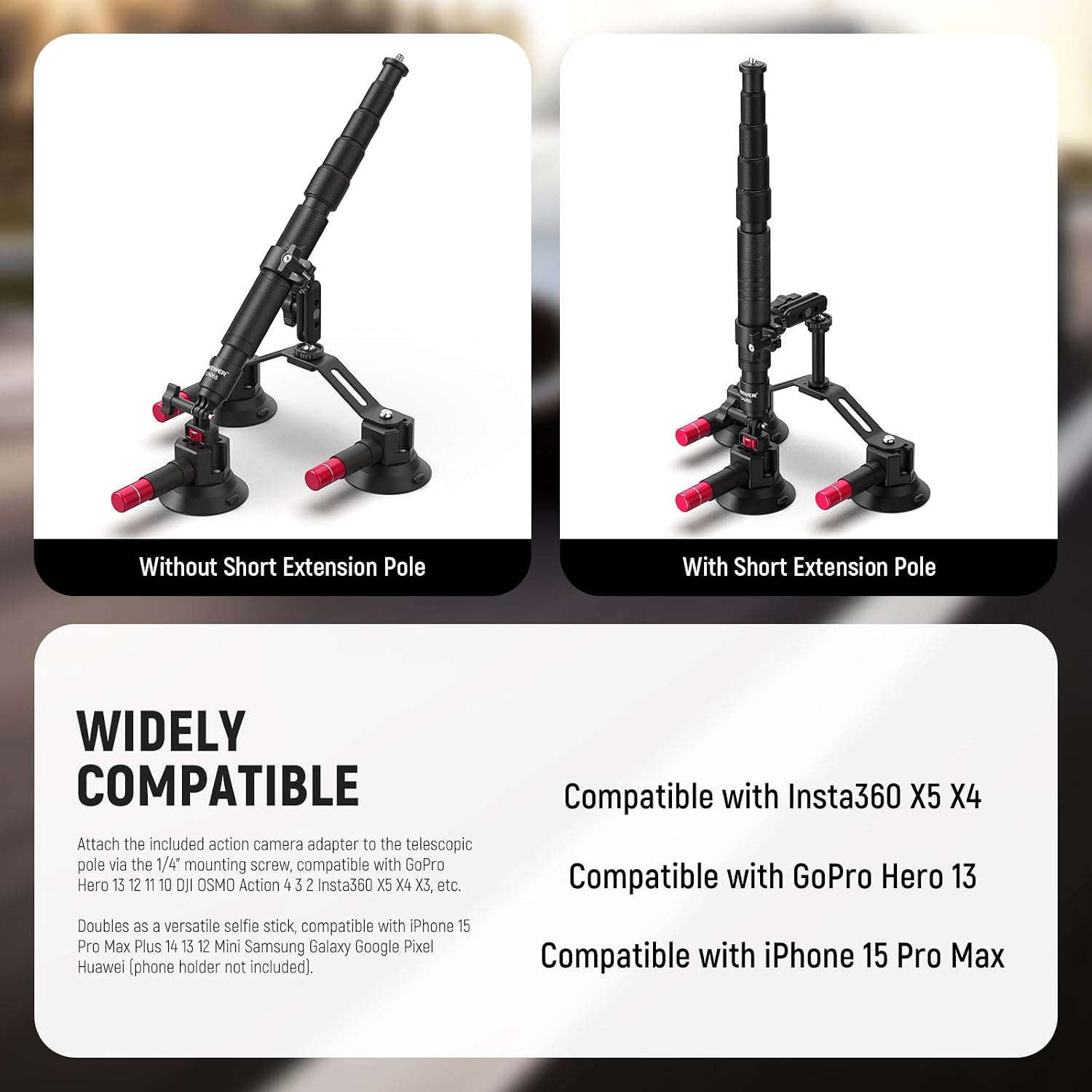 NEEWER トリプル吸盤式車載マウント Insta360  - Stabilizer Screw In のレビューと価格